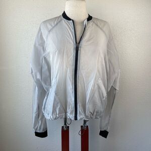 Light Gray Women's Utility Bomber Jacket - Casual Zip Front